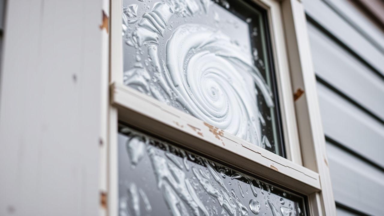 Close-up of a hurricane-resistant ventana de impacto showing thick glass and frame.