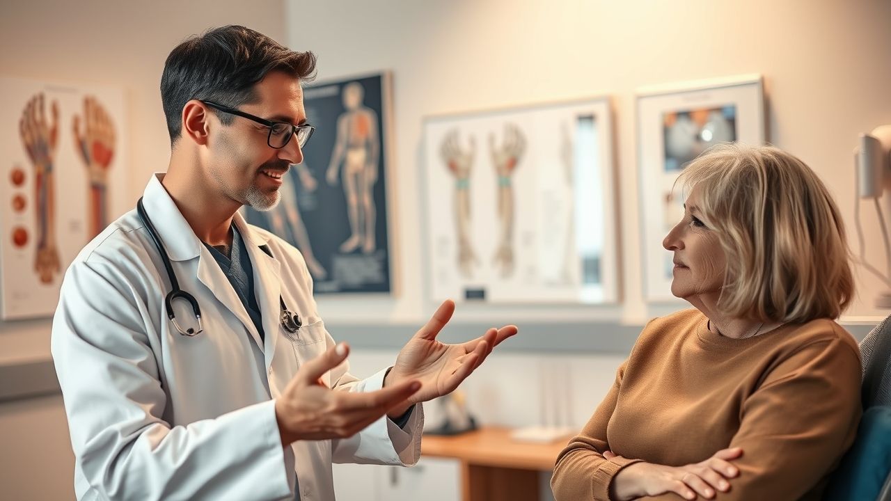“Surgeon discussing wrist arthritis surgical treatments with a patient.”