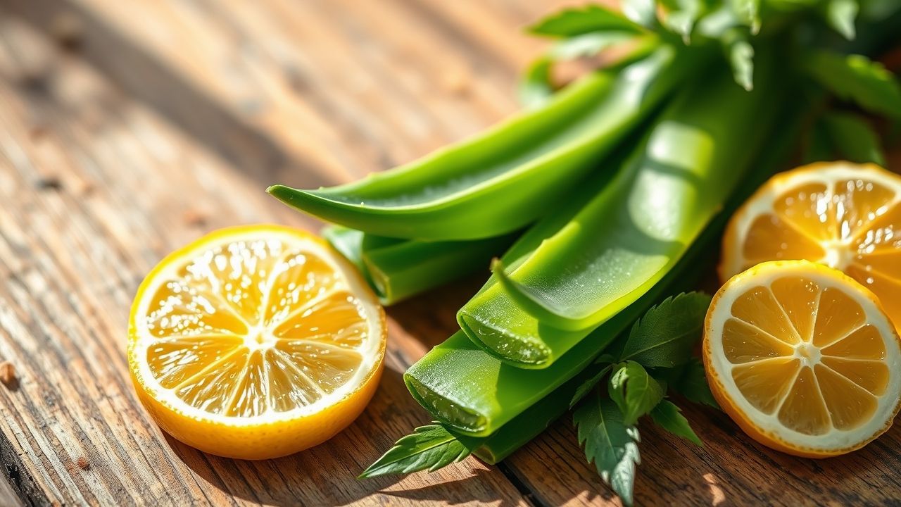 Fresh aloe vera gel and neem leaves used in natural beauty remedies, beauty tips from well health organic