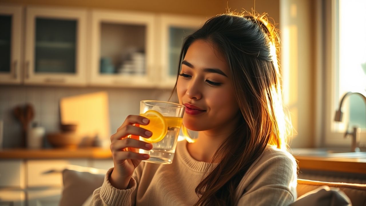 Morning detox with lemon water for glowing skin care.