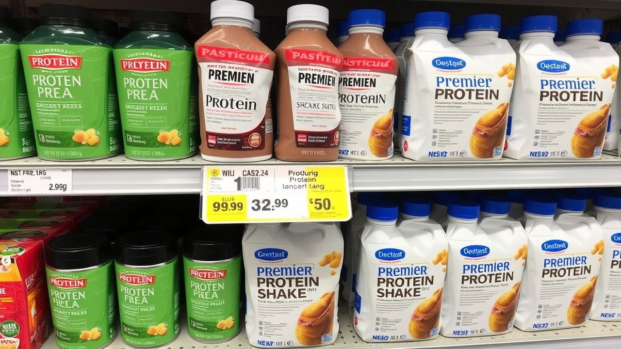  "Premier Protein Shakes on display at Costco wholesale store"