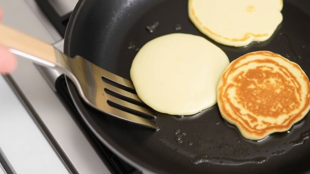 Cooking Premier Protein pancakes in a non-stick pan