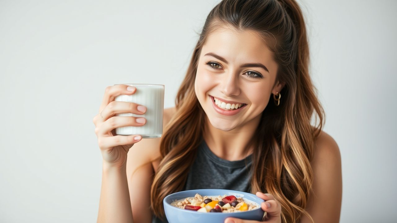 "Healthy breakfast setup with Premier Protein Cereal, fruit, and coffee"
