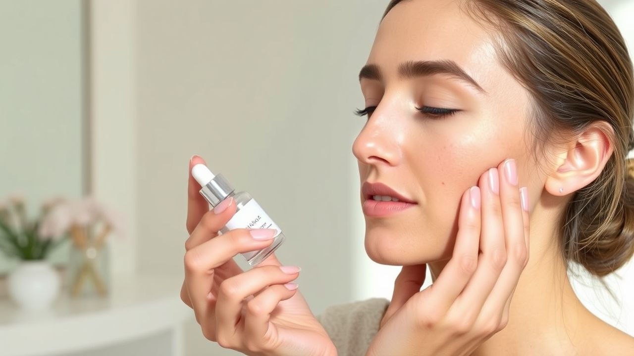  A woman Applying Anua Niacinamide serum to face for dark spots