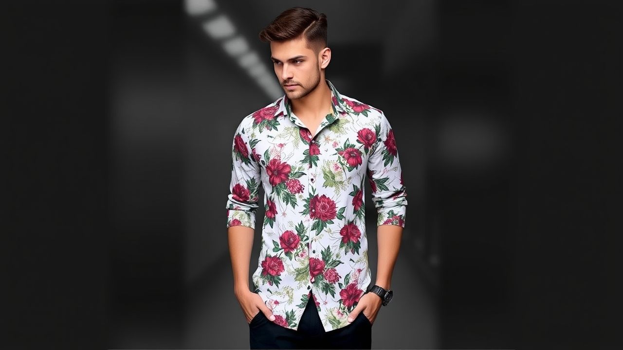 "Man in TheSpark Shop flower style casual men shirt walking in the city"