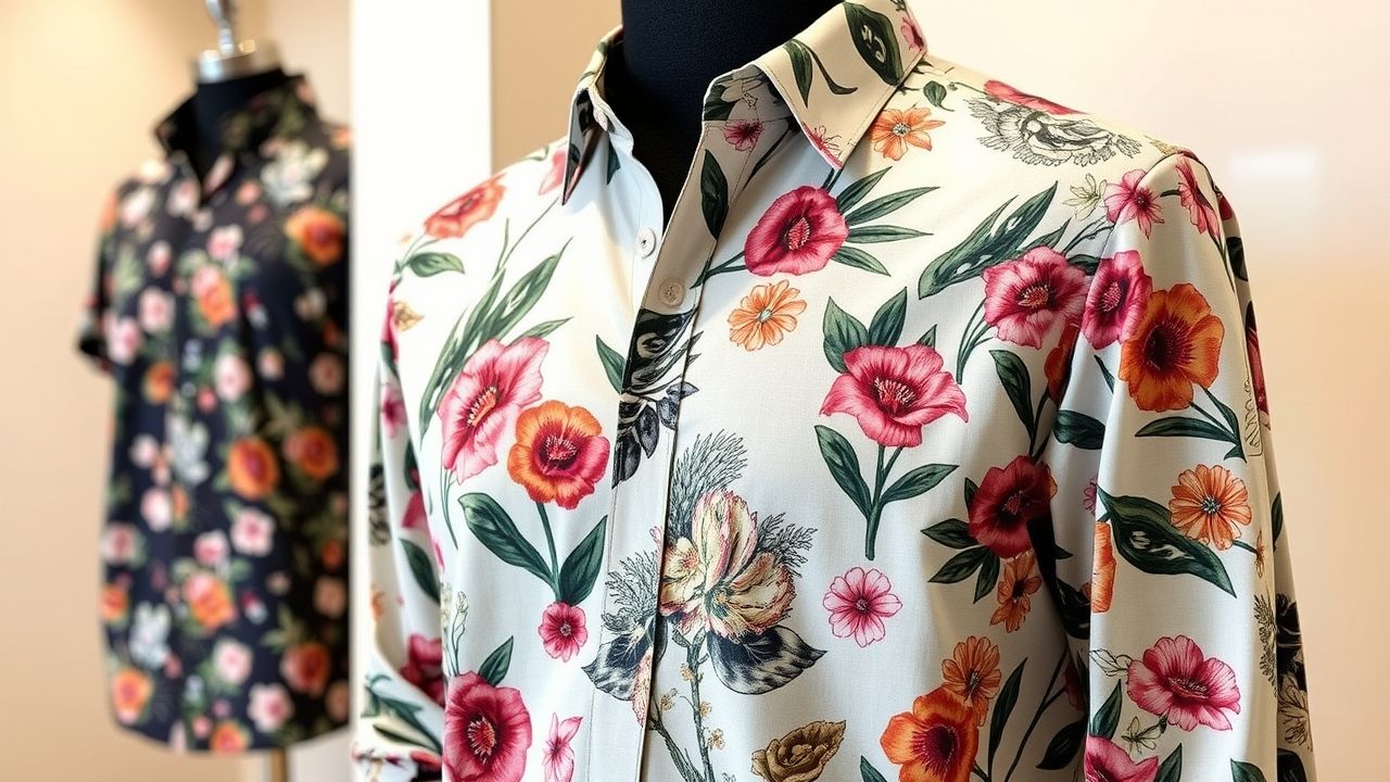 Stylish floral print casual men shirt from TheSpark Shop displayed on mannequin.