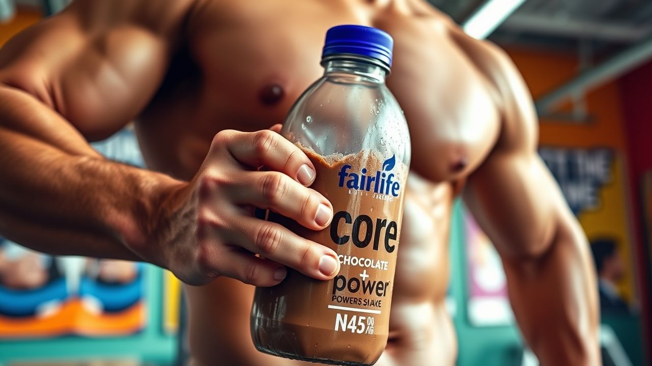 "Core Power Chocolate Protein Shake held after workout"