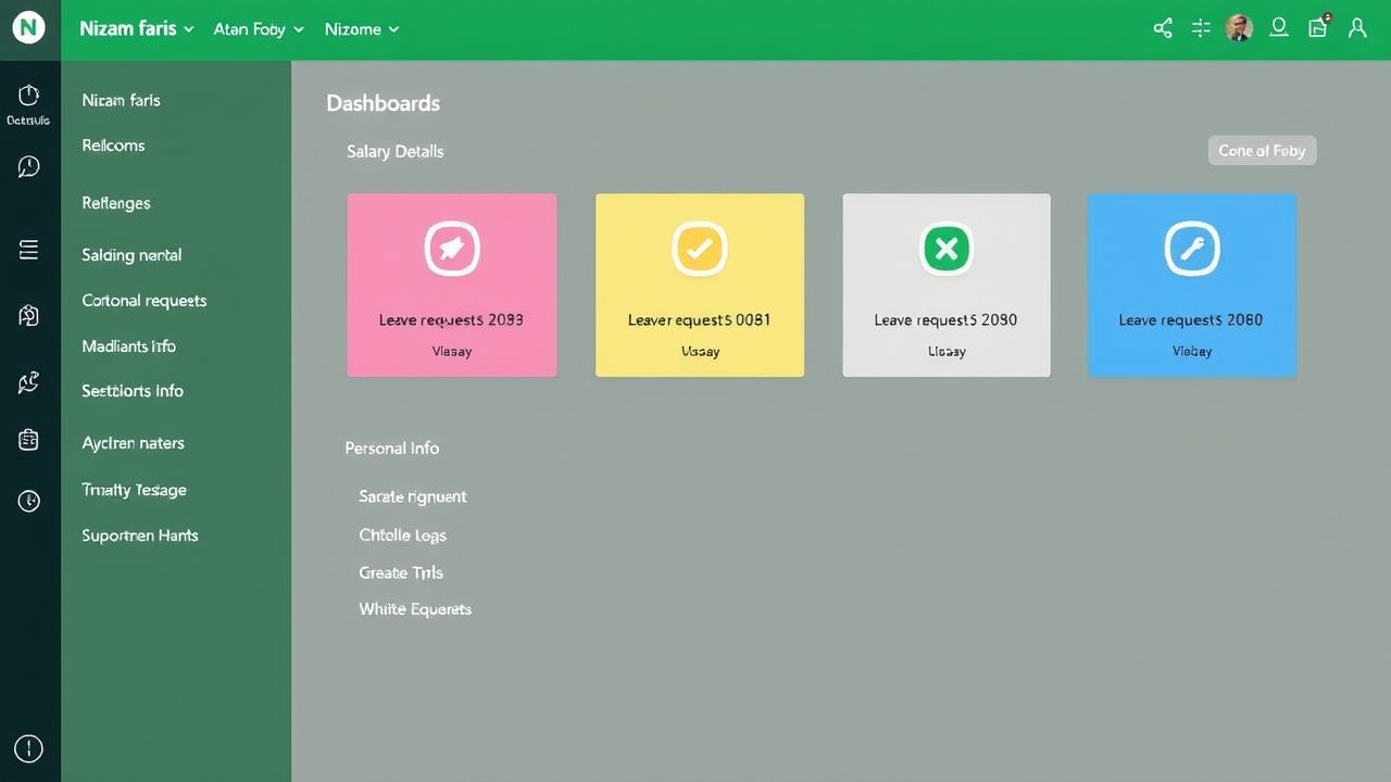 Screenshot showing the user dashboard of نظام فارس الخدمة الذاتية with options for salary details, leave requests, and personal info.