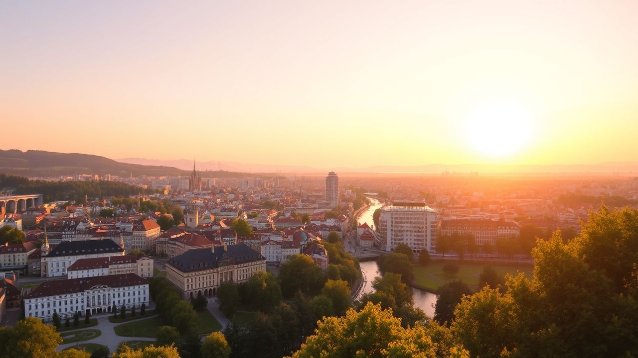 Sunrise view of Graz city with clear weather.