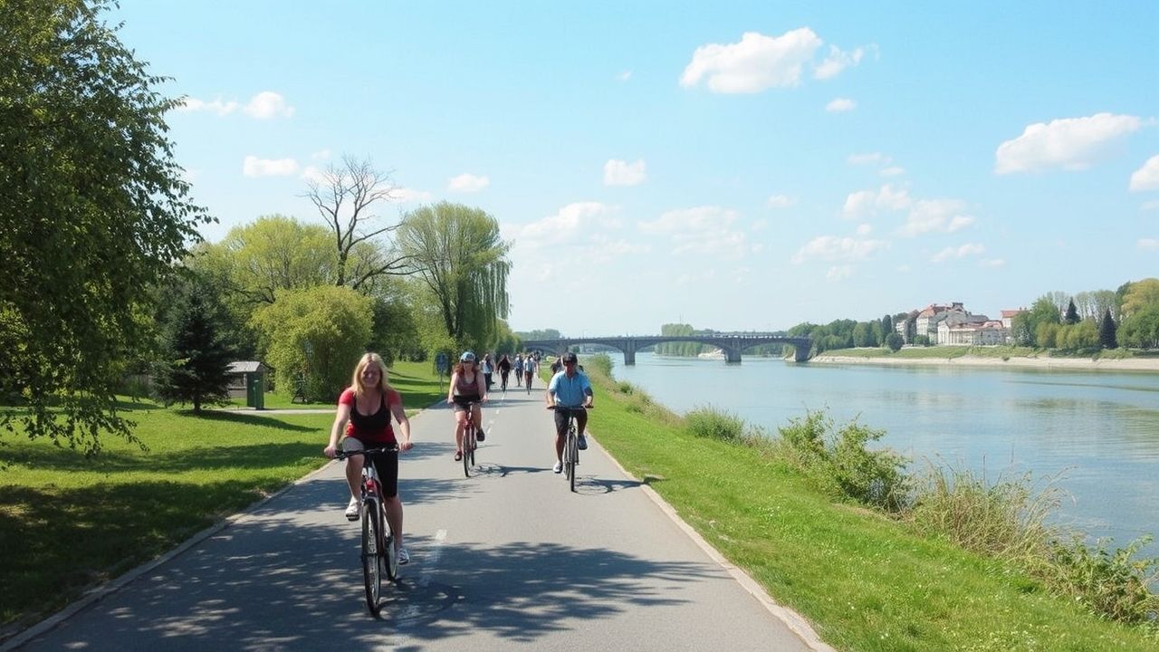 Outdoor activities by the Danube in Linz on a sunny day Wetter Linz 7 Tage.
