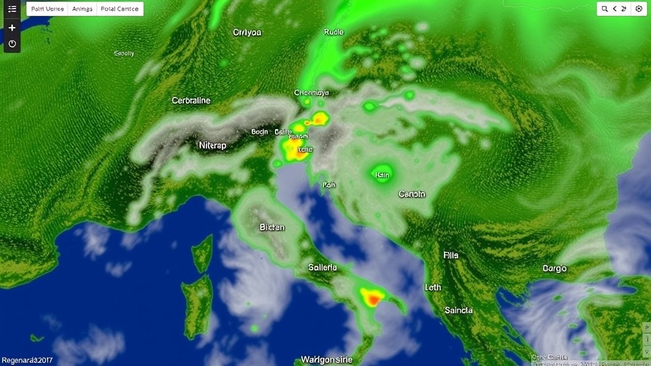 Alt text: "Real-time Regenradar Graz map showing rain clouds and storm movements"