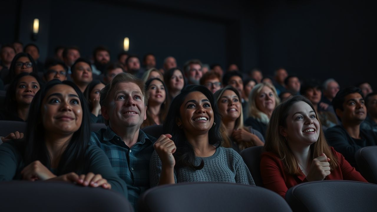 Cinema audience watching and reacting to x*x*x is Equal to 2022 Movie Wiki screening.