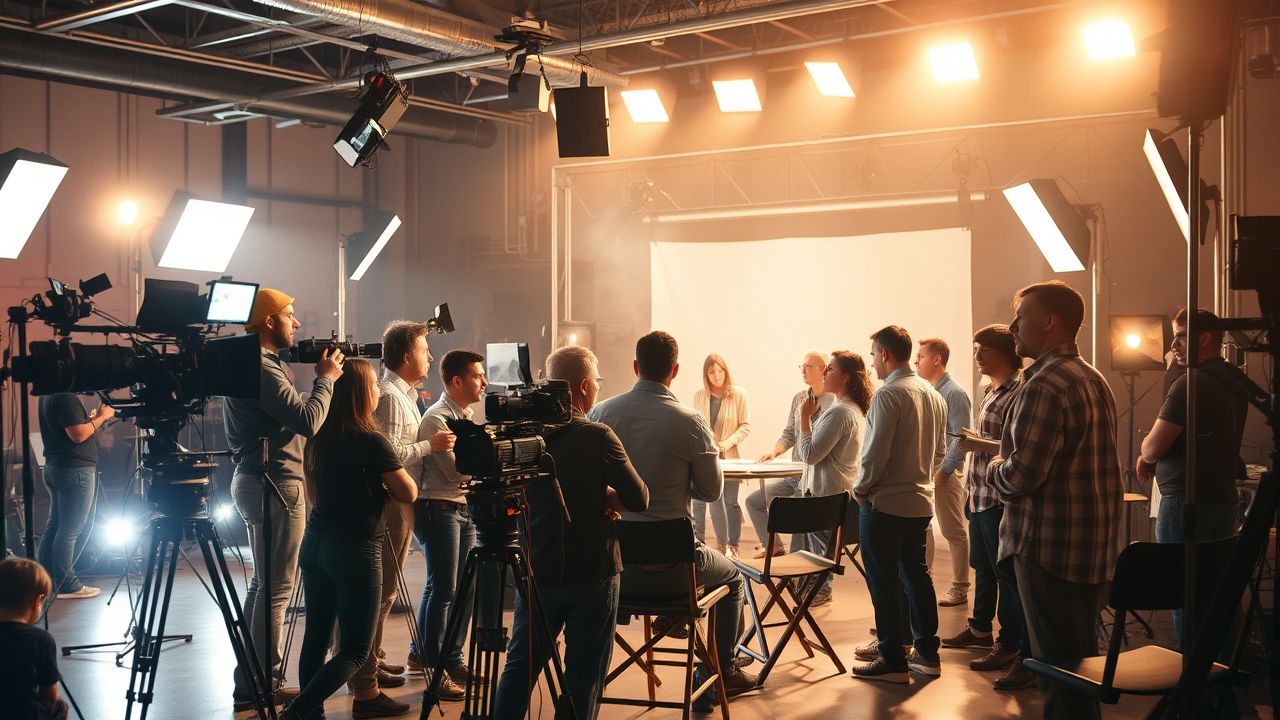 Filmmakers working on set of xx*x*x is Equal to 2 Video during production.