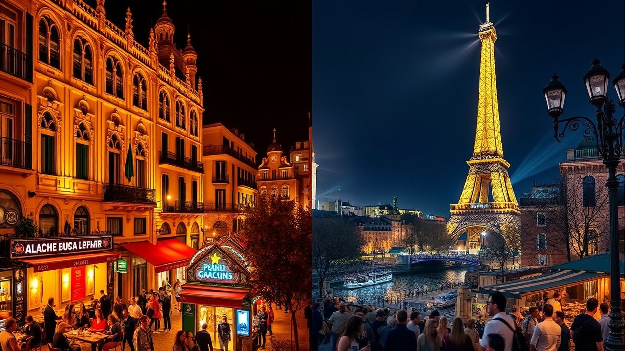 Night life in Sapin and France side by side.