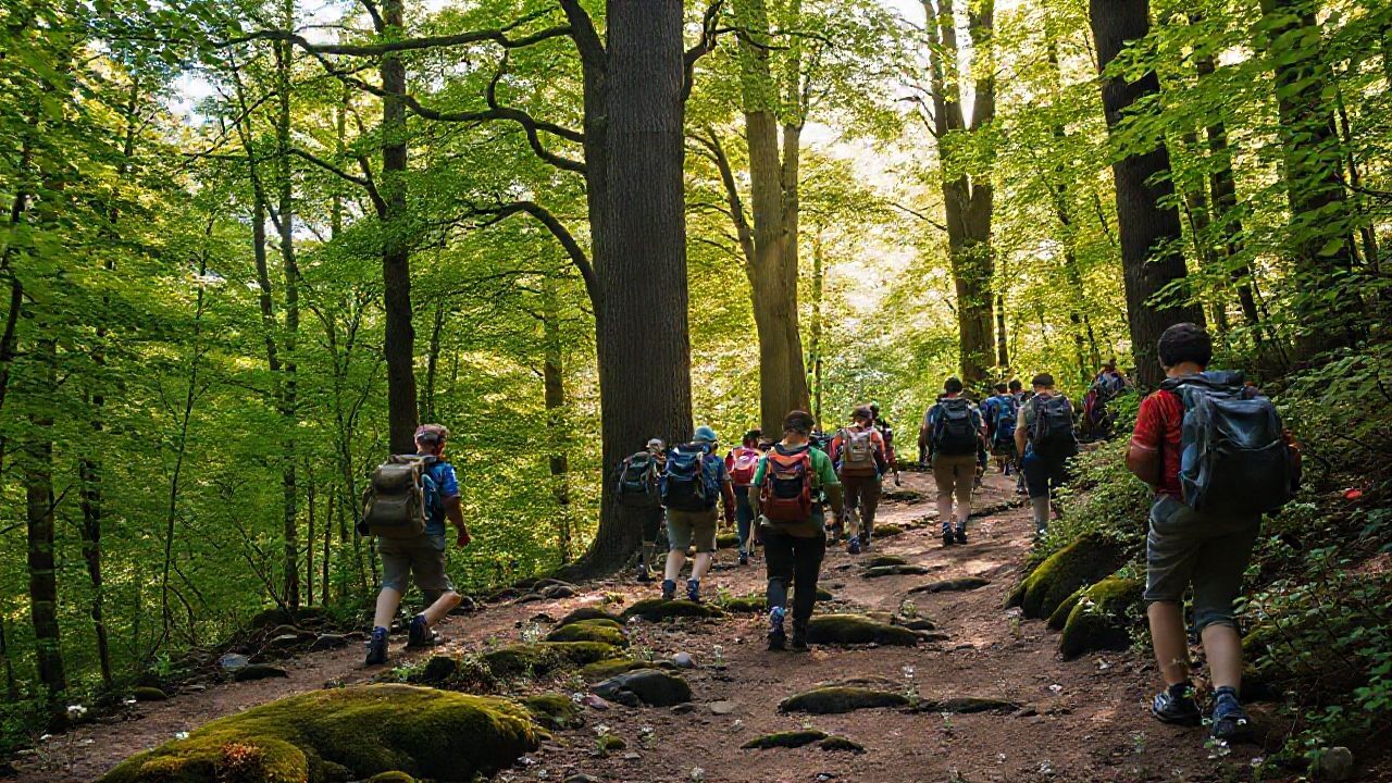 Friends hiking in the forest, enjoying outdoor things to do near me.